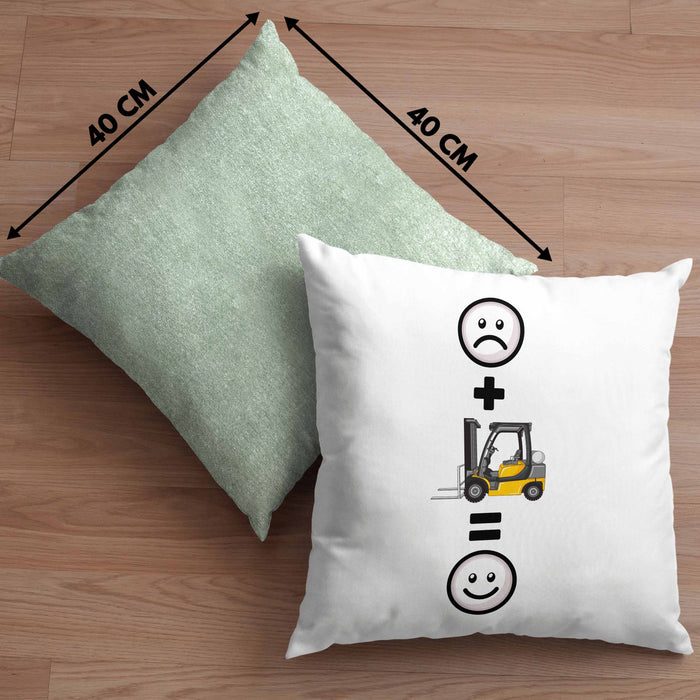 Gabelstapler Kissen mit Füllung 40x40 Geschenk für Lagerist Lagerarbeiter Lustige Geschenkidee :( + Gabelstapler = :) (Grau) Grün Trendation