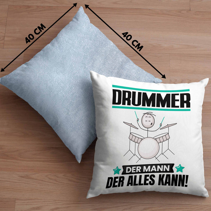 Drummer Kissen mit Füllung 40x40 Geschenk für Drummer Der Mann Der Alles Kann Geschenkidee zum Geburtstag (Grau) Blau Trendation