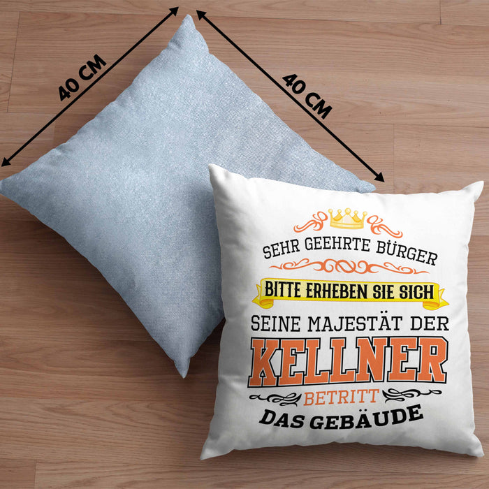 Kellner Kissen mit Füllung 40x40 Geschenk für Kellner Gastro Geschenke Geschenkidee (Grau) Blau Trendation