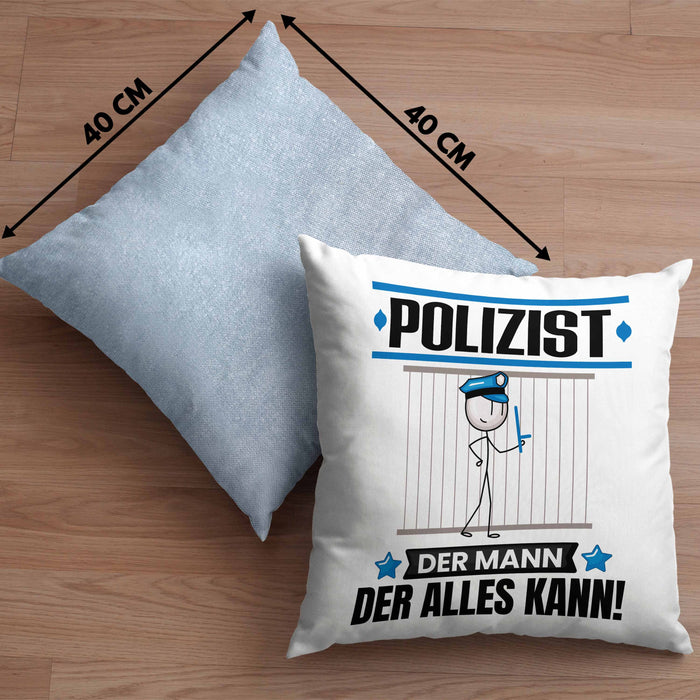 Polizist Kissen mit Füllung 40x40 Geschenk für Polizist Der Mann Der Alles Kann Geschenkidee zum Geburtstag (Grau) Blau Trendation