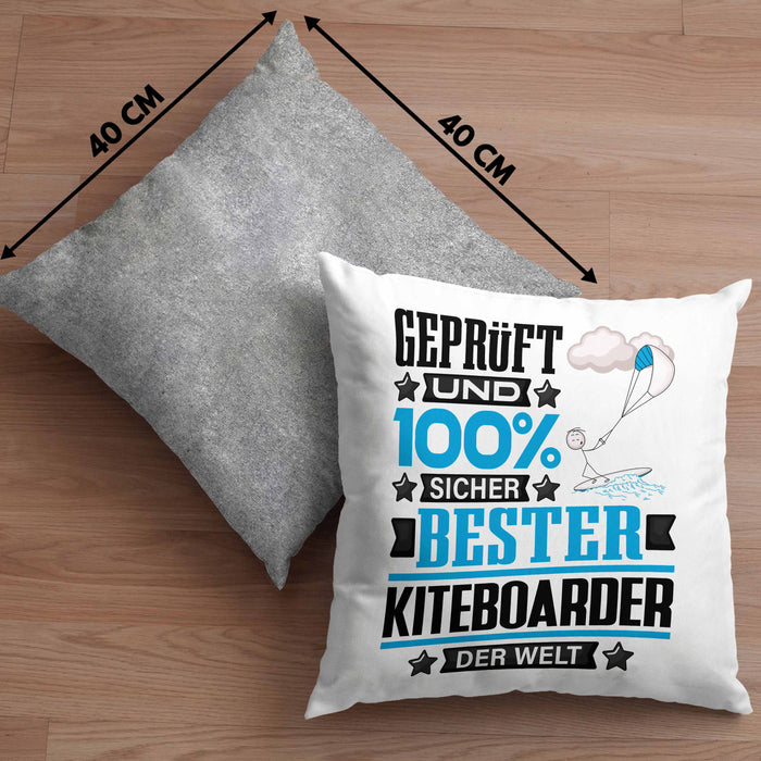Kiteboarder Geschenk Lustiger Spruch für Kiteboarder Geschenkidee Bester Kiteboarder Der WeltKissen mit Füllung 40x40 (Grau) Grau Trendation