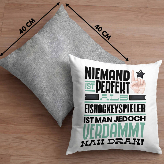 Eishockeyspieler Geschenk Kissen mit Füllung 40x40 Lustige Geschenkidee für Eishockeyspieler Geburtstag Niemand Ist Perfekt Aber Als Eishockeyspieler Ist Man Nah Dran (Grau) Grau Trendation