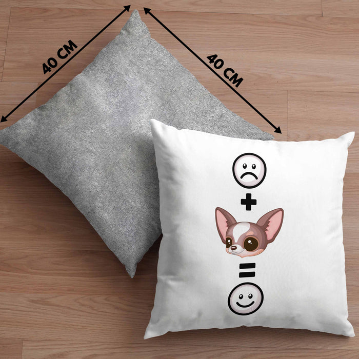 Chihuahua Kissen mit Füllung 40x40 Geschenk für Chihuahua Besitzer Lustige Geschenkidee :( + Chihuahua = :) (Grau) Grau Trendation