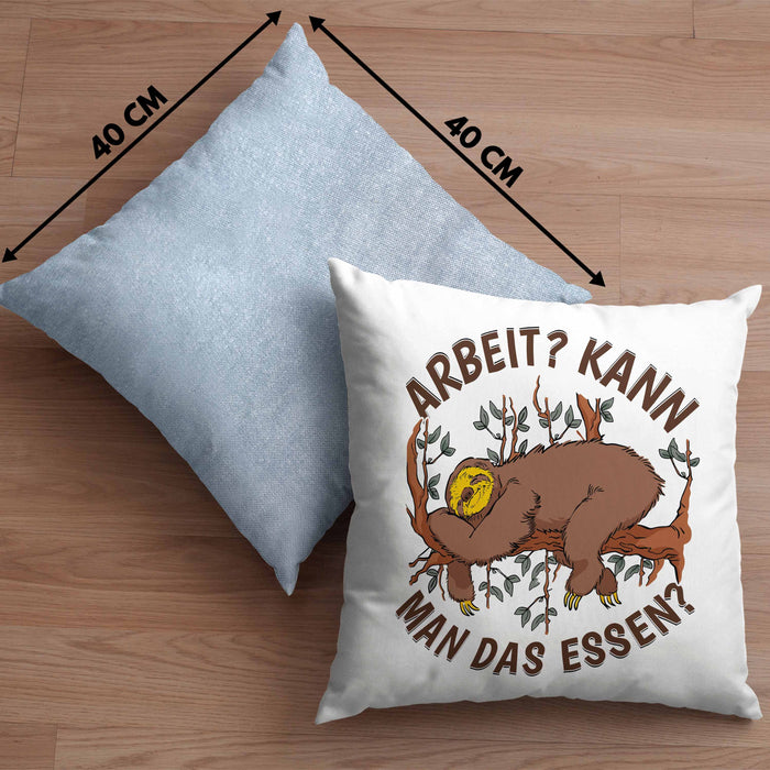 Faultier Kissen mit Füllung 40x40 Geschenk Faullenzer Arbeit Kann Man Das Essen Freundin Geschenkidee (Grau) Blau Trendation