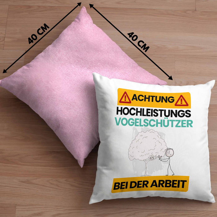 Vogelschützer Kissen mit Füllung 40x40 Geschenk Lustiger Spruch Geschenkidee für Vogelschützer Achtung Hochleistungs Vogelschützer Bei Der Arbeit (Grau) Rosa Trendation