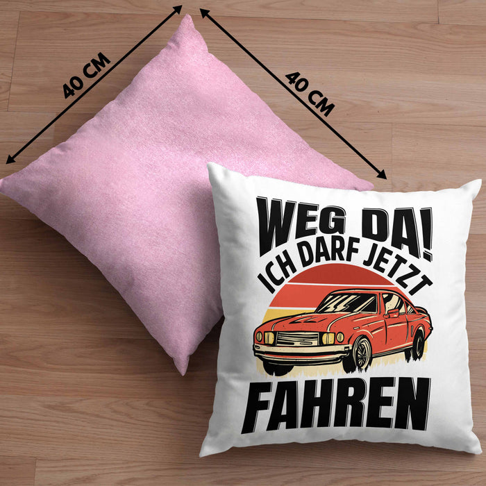 Führerschein Bestanden Geschenk Kissen mit Füllung 40x40 Führerscheinprüfung Bestanden Geschenkidee Weg Da Ich Darf Jetzt Fahren (Grau) Rosa Trendation