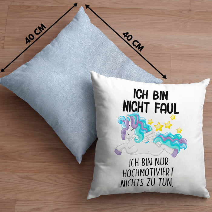 Lustige Ich Bin Nicht Faul Kissen mit Füllung 40x40 Mit Spruch Einhorn Geschenk Mama Freundin Kollegin Geschenkidee Arbeit Frauen (Grau) Blau Trendation