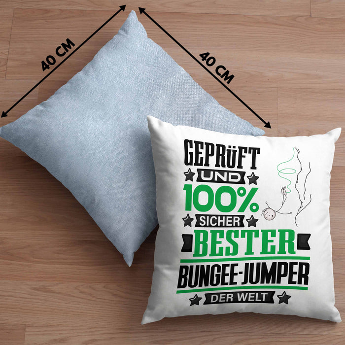 Bungee-Jumper Geschenk Lustiger Spruch für Bungee-Jumper Geschenkidee Bester Bungee-Jumper Der WeltKissen mit Füllung 40x40 (Grau) Blau Trendation