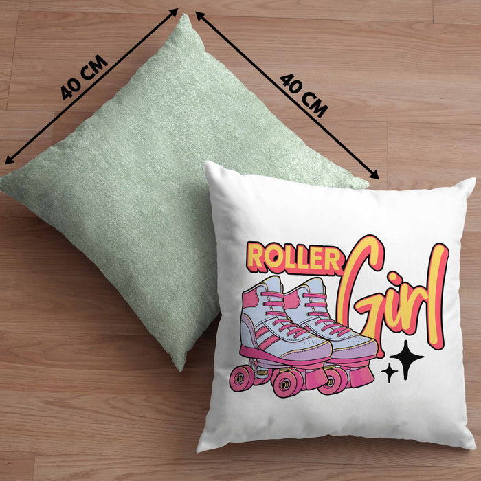 Lustige Rollschuh Kissen mit Füllung 40x40 Geschenk für Roller Girls "Roller Girl" Nostalgie 80er 90er Jahre (Grau) Grün Trendation