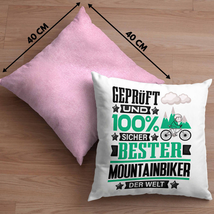 Mountainbiker Geschenk Lustiger Spruch für Mountainbiker Geschenkidee Bester Mountainbiker Der WeltKissen mit Füllung 40x40 (Grau) Rosa Trendation