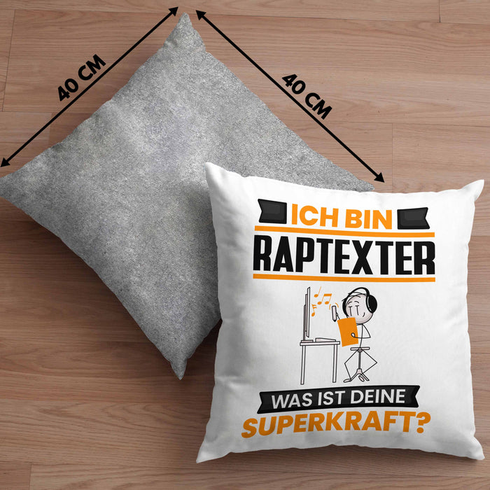 Raptexter Kissen mit Füllung 40x40 Geschenk für Raptexter Geburtstag Lustiger Spruch Was Ist Deine Superkraft (Grau) Grau Trendation