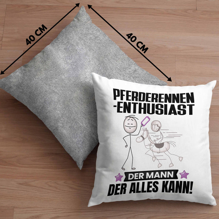 Pferderennen-Enthusiast Kissen mit Füllung 40x40 Geschenk für Pferderennen-Enthusiast Der Mann Der Alles Kann Geschenkidee zum Geburtstag (Grau) Grau Trendation
