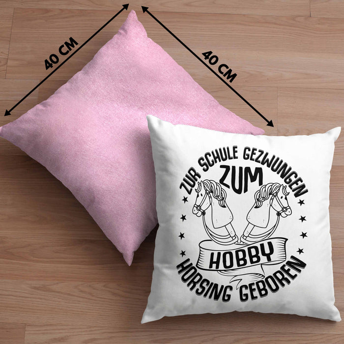 Hobbyhorse Kissen mit Füllung 40x40 Geschenk Hobby-Horsing Geschenkidee Mädchen (Grau) Rosa Trendation