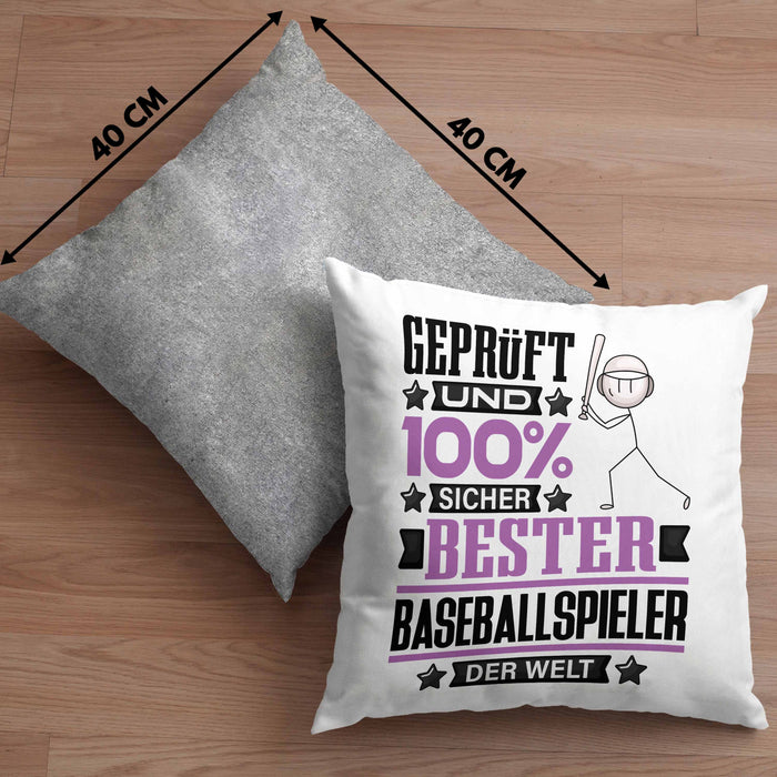 Baseballspieler Geschenk Lustiger Spruch für Baseballspieler Geschenkidee Bester Baseballspieler Der WeltKissen mit Füllung 40x40 (Grau) Grau Trendation