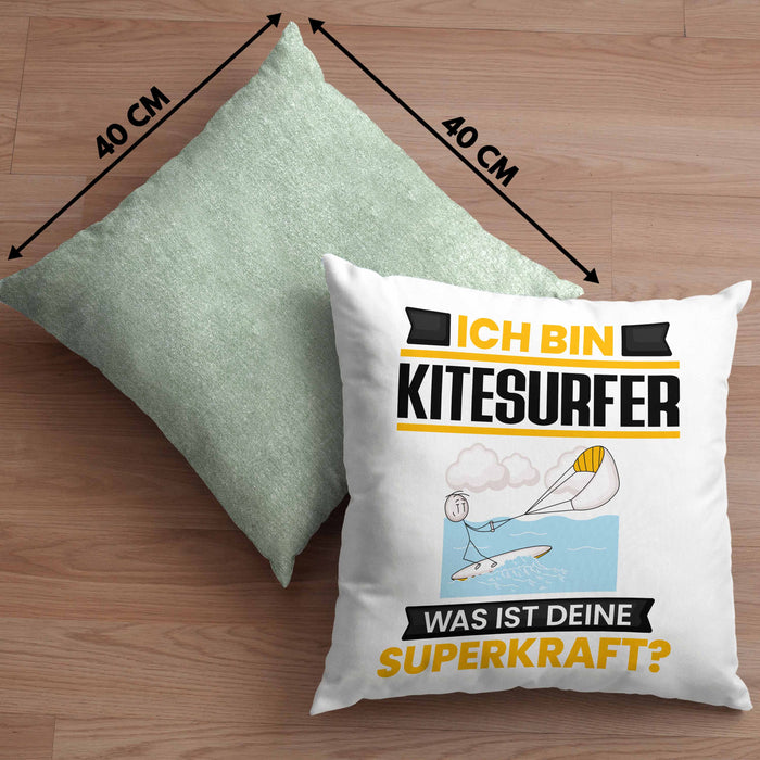 Kitesurfer Kissen mit Füllung 40x40 Geschenk für Kitesurfer Geburtstag Lustiger Spruch Was Ist Deine Superkraft (Grau) Grün Trendation