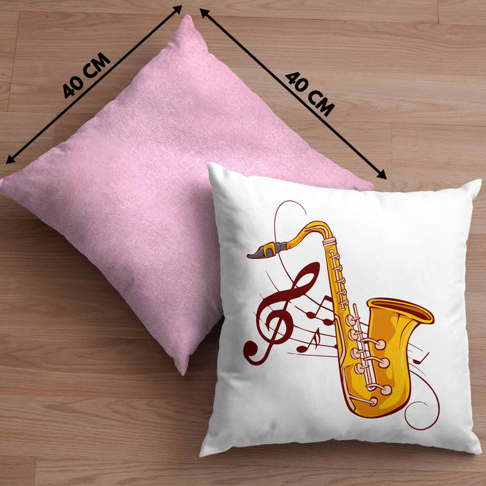 Lustige Saxofon-Kissen mit Füllung 40x40 Geschenk Saxofonspieler Geschenkidee (Grau) Rosa Trendation