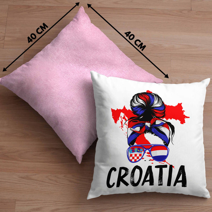 Croatia Kissen mit Füllung 40x40 Geschenk für Kroatische Frau Heimat Kroatien Geschenkidee (Grau) Rosa Trendation
