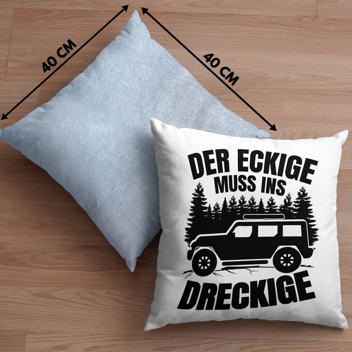 SUV Geschenk Der Eckige Muss Ins Dreckige Geländewagen Geschenkidee Kissen mit Füllung 40x40 (Grau) Blau Trendation