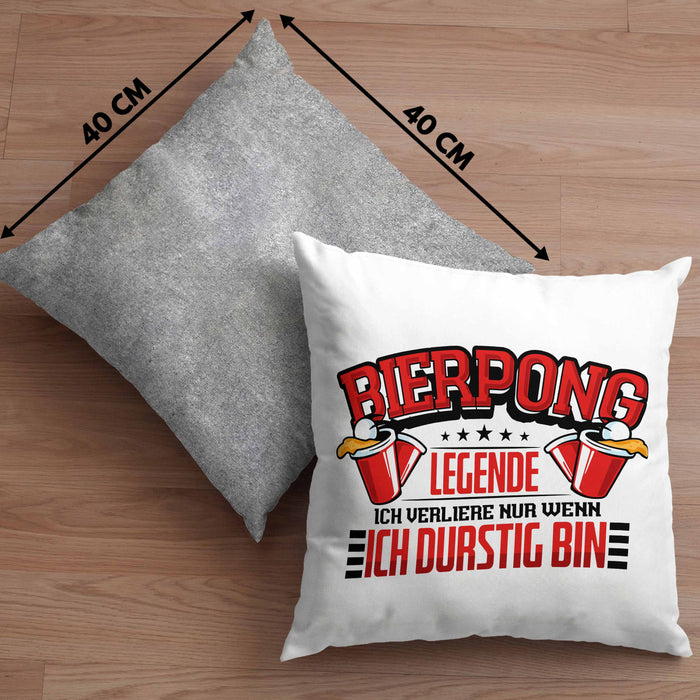 Bierpong Kissen mit Füllung 40x40 Geschenk Beerpong Spruch Geschenkidee (Grau) Grau Trendation
