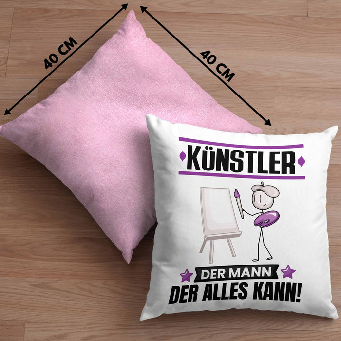 Künstler Kissen mit Füllung 40x40 Geschenk für Künstler Der Mann Der Alles Kann Geschenkidee zum Geburtstag (Grau) Rosa Trendation