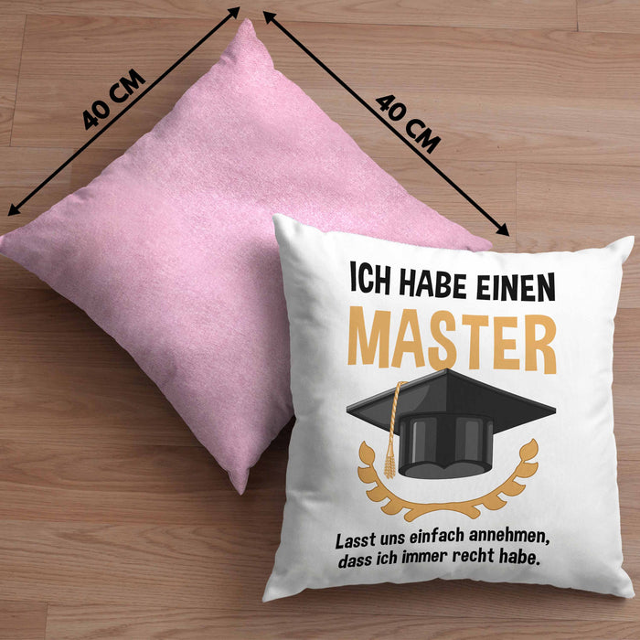 Master Prüfung Kissen mit Füllung 40x40 bestanden Geschenk Abschluss Masterarbeit Exam Prüfung Graduation (Grau) Rosa Trendation