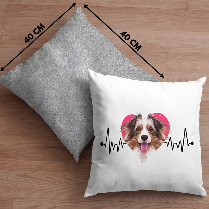 Australian Shepherd Besitzer Kissen mit Füllung 40x40 Geschenk Lustiger Spruch Geschenkidee Herzschlag Australian Shepherd (Grau) Grau Trendation