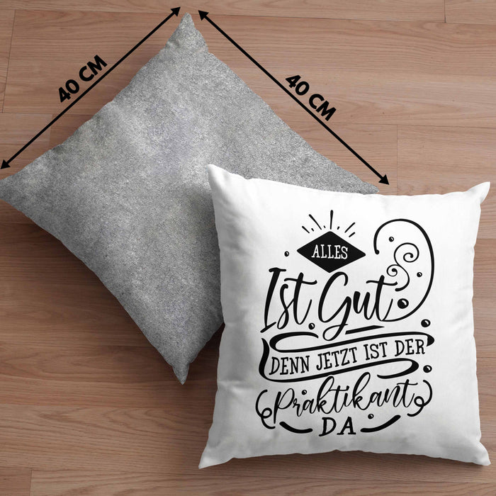 Praktikant Kissen mit Füllung 40x40 Geschenk Für Praktikanten Geschenkidee Alles Ist Gut Denn Jetzt Ist Der Praktikant Da (Grau) Grau Trendation