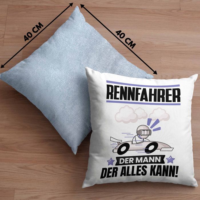 Rennfahrer Kissen mit Füllung 40x40 Geschenk für Rennfahrer Der Mann Der Alles Kann Geschenkidee zum Geburtstag (Grau) Blau Trendation