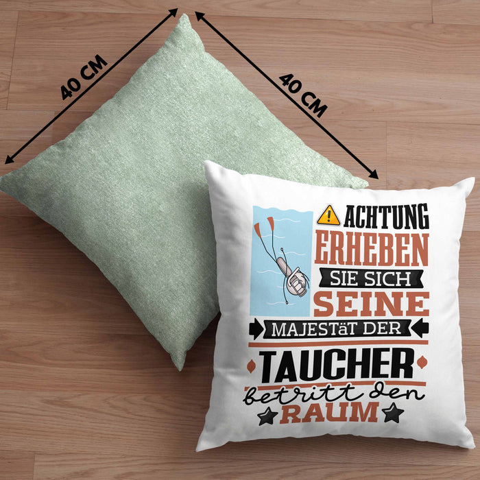Taucher Geschenk Kissen mit Füllung 40x40 Lustiger Spruch Erheben Sie Sich Der Taucher Betritt den Raum (Grau) Grün Trendation