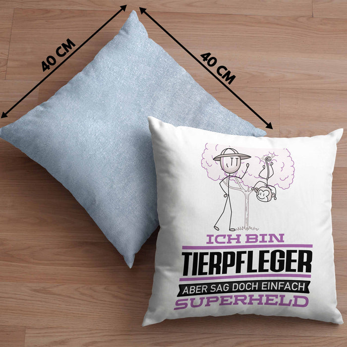 Tierpfleger Geschenk Kissen mit Füllung 40x40 Ich Bin Tierpfleger Aber Sag Doch Einfach Superheld Lustige Geschenkdiee für Tierpfleger (Grau) Blau Trendation