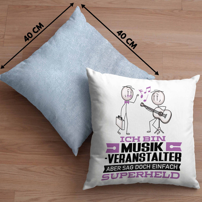 Musikveranstalter Geschenk Kissen mit Füllung 40x40 Ich Bin Musikveranstalter Aber Sag Doch Einfach Superheld Lustige Geschenkdiee für Musikveranstalter (Grau) Blau Trendation
