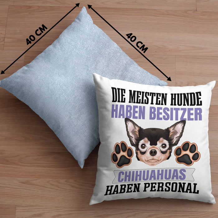 Chihuahua Besitzer Kissen mit Füllung 40x40 Geschenk Lustiger Spruch Geschenkidee Besitzerin Chihuahua Haben Personal (Grau) Blau Trendation