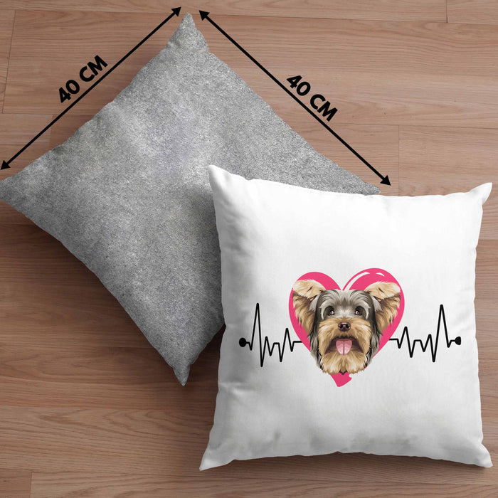 Yorkie Besitzer Kissen mit Füllung 40x40 Geschenk Lustiger Spruch Geschenkidee Herzschlag Yorkie (Grau) Grau Trendation