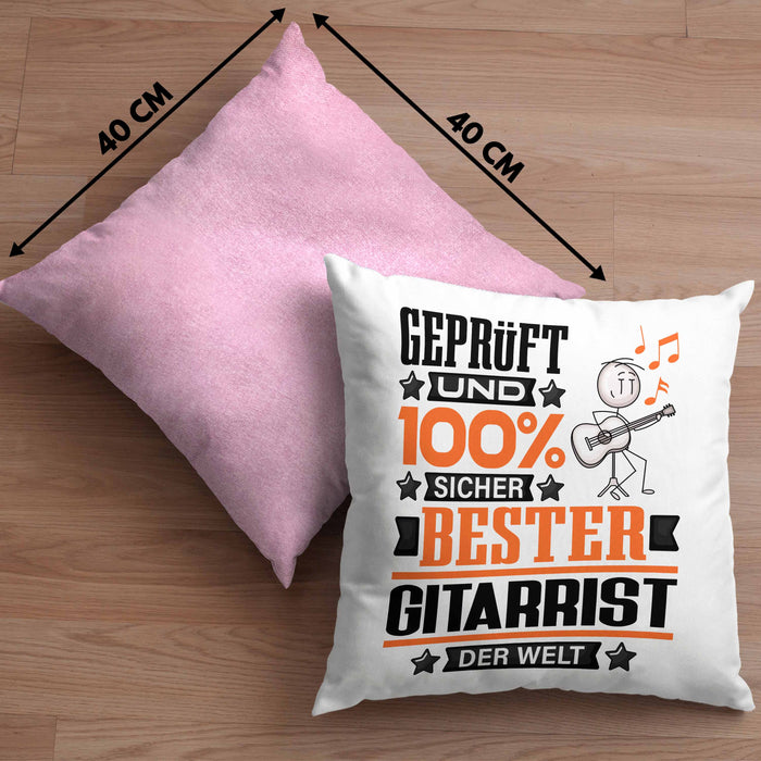 Gitarrist Geschenk Lustiger Spruch für Gitarrist Geschenkidee Bester Gitarrist Der WeltKissen mit Füllung 40x40 (Grau) Rosa Trendation