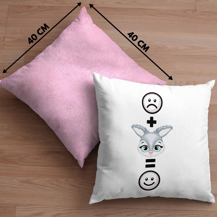 Kaninchen Kissen mit Füllung 40x40 Geschenk für Kaninchen Kanickel Hasen Besitzer Lustige Geschenkidee :( + Hase = :) Geburtstag (Grau) Rosa Trendation