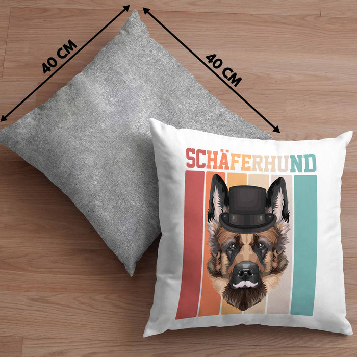 Schäferhund Besitzer Kissen mit Füllung 40x40 Geschenk Lustiger Spruch Geschenkidee Retro Vinatge Schäferhund (Grau) Grau Trendation