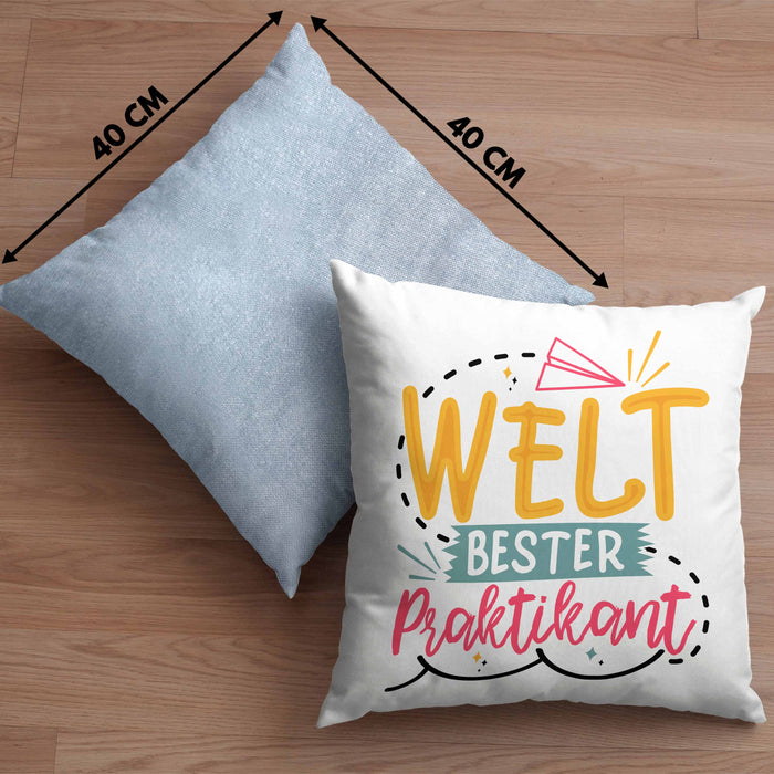Praktikant Kissen mit Füllung 40x40 Geschenk Für Praktikanten Geschenkidee Welt Bester Praktikant (Grau) Blau Trendation