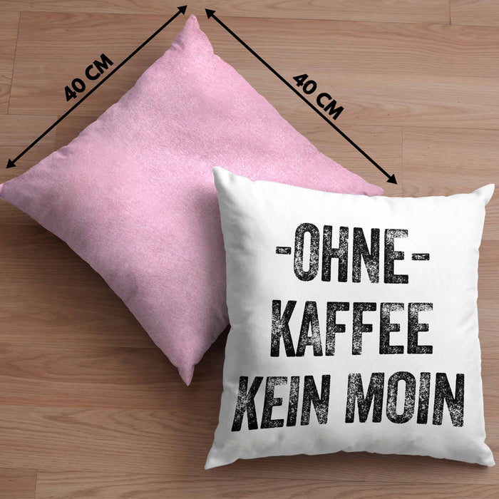 Lustige Kissen mit Füllung 40x40 Kaffeegenießer Geschenk Ohne Kaffee Kein Moin Geschenk Kaffeeliebhaber (Grau) Rosa Trendation