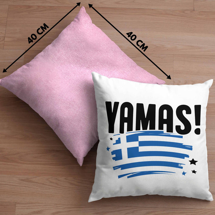 Griechenland Kissen mit Füllung 40x40 Yamas Ouzo Griechenland Trink Spruch Sprüche für Grieche (Grau) Rosa Trendation