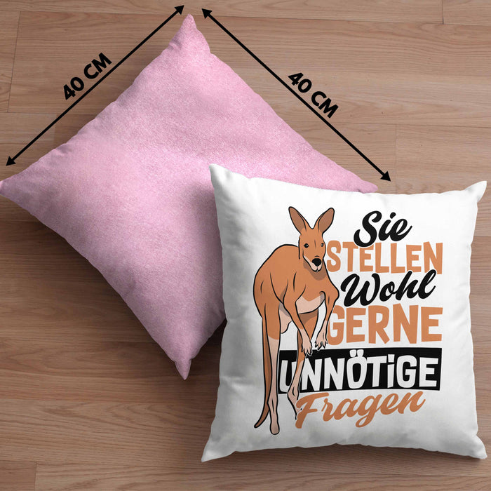 Kissen mit Füllung 40x40 mit Spruch Kundensupport Sie Stellen Wohl Gerne Unnötige Fragen Känguru (Grau) Rosa Trendation