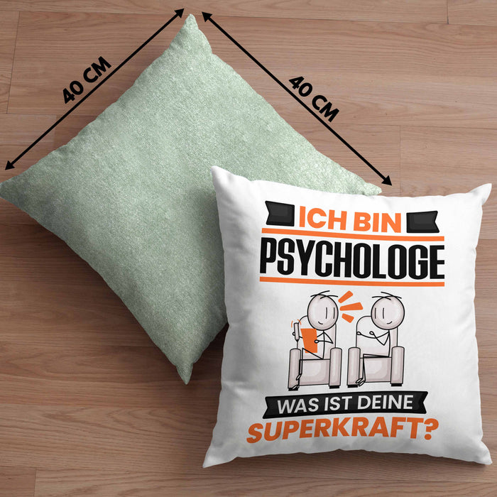 Psychologe Kissen mit Füllung 40x40 Geschenk für Psychologe Geburtstag Lustiger Spruch Was Ist Deine Superkraft (Grau) Grün Trendation