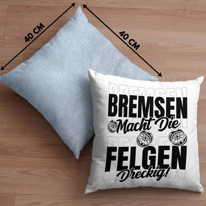 Auto Liebhaber Kissen mit Füllung 40x40 Geschenk für Driften Männer Geschenkidee Bremsen Macht Die Felgen Dreckig (Grau) Blau Trendation