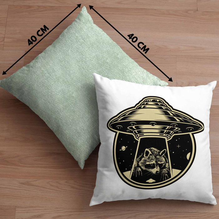 Waschbär Geschenk Kissen mit Füllung 40x40 Ufo Alien Waschbär-Liebhaber Geschenkdidee (Grau) Grün Trendation