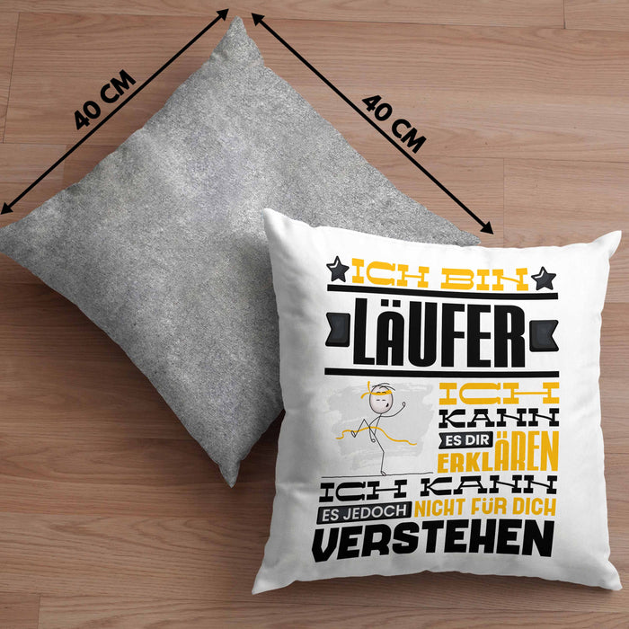 Läufer Geschenk Kissen mit Füllung 40x40 Geschenkidee für Läufer Geburtstag Lustiger Spruch Ich Bin Läufer Ich Kann Es Dir Erklären Aber Nicht Für Dich Verstehen (Grau) Grau Trendation