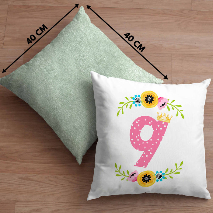 9. Geburtstag Mädchen Kissen mit Füllung 40x40 Geschenk zum Neunten Geburtsagsparty Grafik Krone 9 Jahre Alt (Grau) Grün Trendation