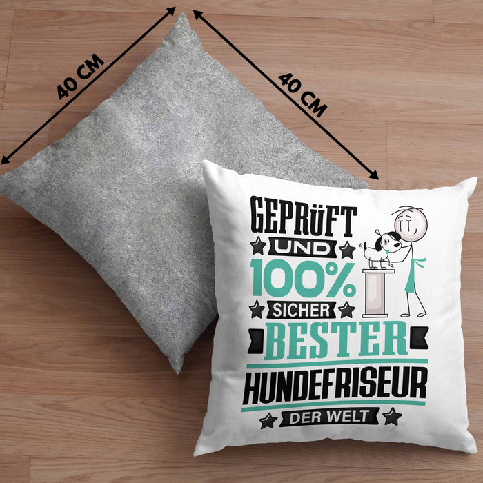 Hundefriseur Geschenk Lustiger Spruch für Hundefriseur Geschenkidee Bester Hundefriseur Der WeltKissen mit Füllung 40x40 (Grau) Grau Trendation