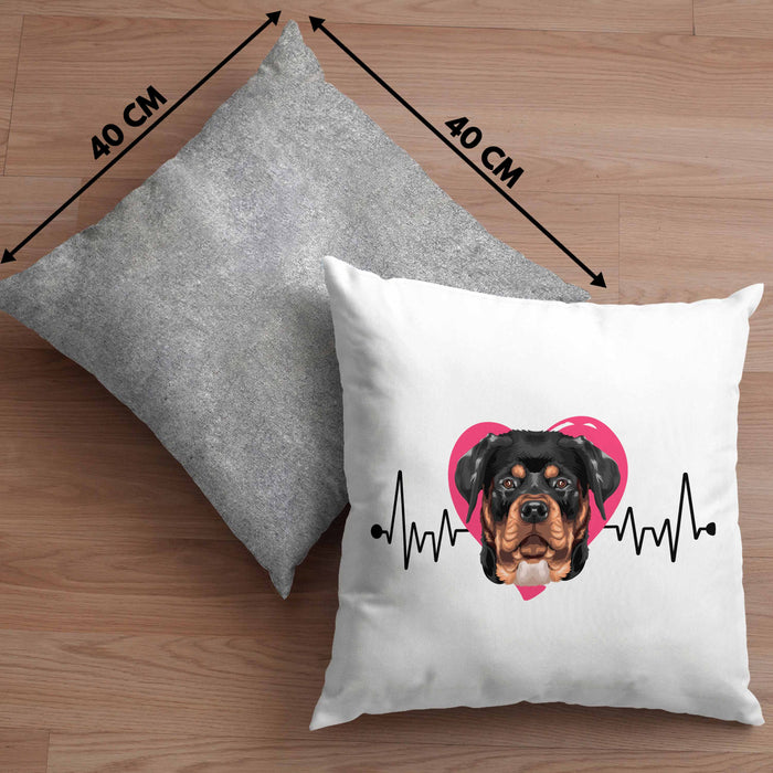 Rottweiler Besitzer Kissen mit Füllung 40x40 Geschenk Lustiger Spruch Geschenkidee Herzschlag Rottweiler (Grau) Grau Trendation