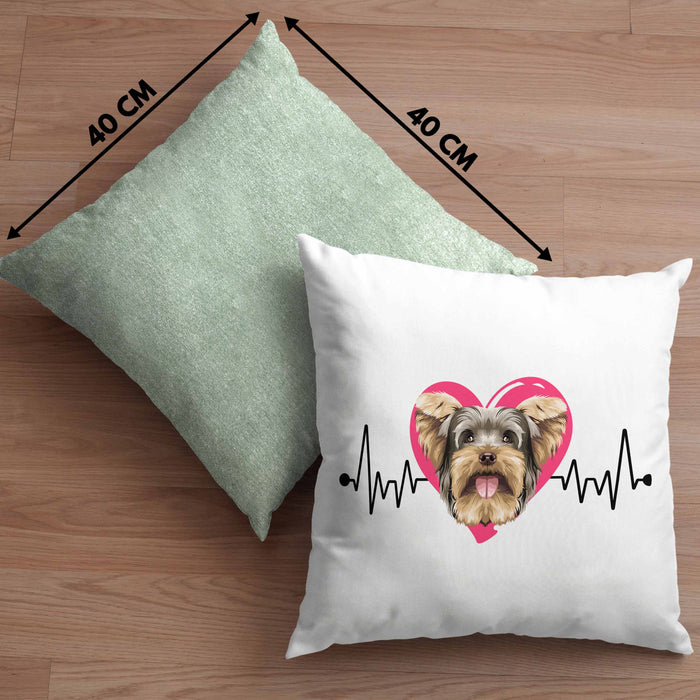 Yorkie Besitzer Kissen mit Füllung 40x40 Geschenk Lustiger Spruch Geschenkidee Herzschlag Yorkie (Grau) Grün Trendation