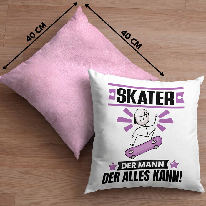 Skater Kissen mit Füllung 40x40 Geschenk für Skater Der Mann Der Alles Kann Geschenkidee zum Geburtstag (Grau) Rosa Trendation