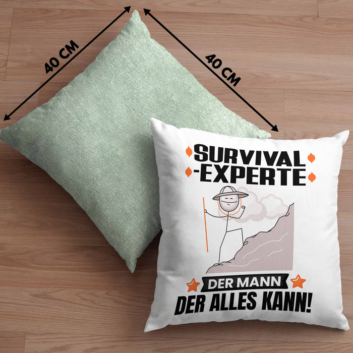 Survival-Experte Kissen mit Füllung 40x40 Geschenk für Survival-Experte Der Mann Der Alles Kann Geschenkidee zum Geburtstag (Grau) Grün Trendation